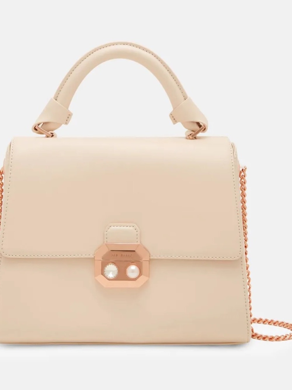 Ted Baker London Cream Top-Handle Satchel with Rose Gold Chain